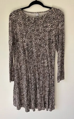 Old Navy Long Sleeve Mini Dress Cheetah Print Flowy Jersey Knit Flouncy Brown thumbnail 1