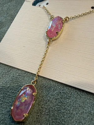 Kendra Scott | Elisa | Iridescent Pink Opal Y-Frame Necklace thumbnail 2
