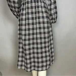 Zara Plaid Dress Shirred Smocked Long Sleeve V-Neck‎ Midi Women Size Medium thumbnail 7