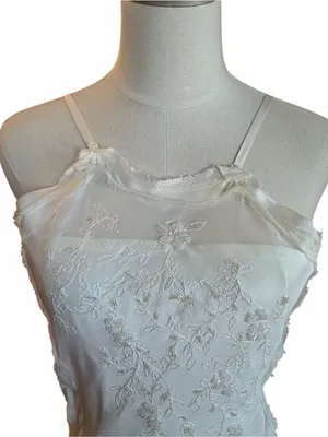 Y2K Fairy Beaded Sheer Silk Cami Halter Top Size S White Coquette Angelcore thumbnail 3