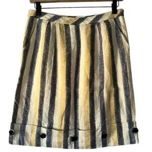 Edme & Esyllte Striped‎ Linen Blend Mini Skirt Button Hem Pockets Pleated Sz 2 thumbnail 1