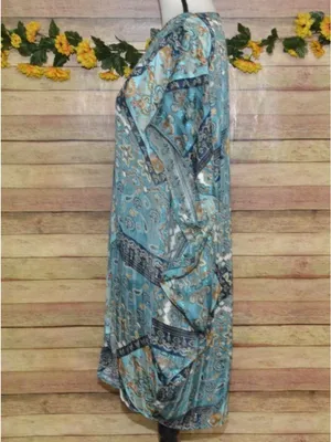 Umgee Womens S/M Blue Paisley Metallic Kimono Duster Boho Open Front Cardigan thumbnail 8