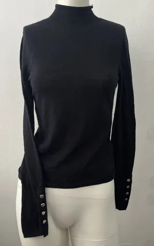 Abercrombie & Fitch Merino Wool Sweater Black S Mock Neck Button Academic Preppy thumbnail 1