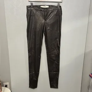 Abercrombie & Fitch Womens Faux Leather Skinny Pants Dark Brown Ankle Zip 4 W27 thumbnail 3