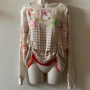 Anthropologie TINY Mixed Media Floral Geo Ruched Dolman Top XS Oversized thumbnail 10