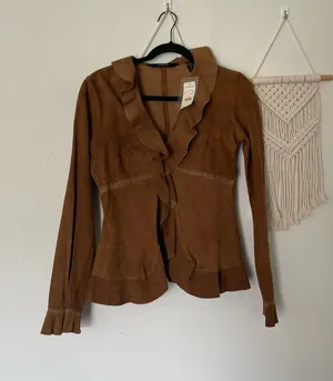 Express Vintage Leather Suede Ruffle Jacket Y2K thumbnail 1