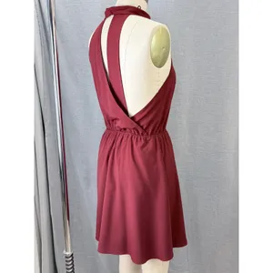 Haute Hippie Womens Burgundy Halter Asymmetrical Open Back‎ Mini Dress XS thumbnail 2