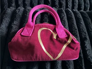 PINK Victoria's Secret Hot Pink Tote with Gold Heart thumbnail 1