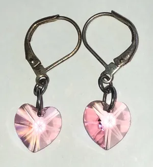 Pink Heart Crystal Dainty Drop Earrings thumbnail 1