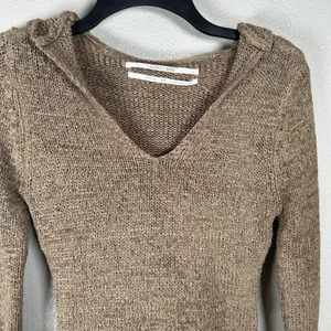 NEW SILENCE + NOISE Knit Hoodie Sweater Top Size Medium Taupe Tan Boho Beachy‎ thumbnail 2