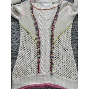 Anthropologie Angel Of The North Sweater Size S Ivory Knit Fringe Boho Crochet thumbnail 3
