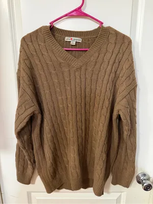 Love + Change Women's Brown Cable Knit V-Neck Sweater thumbnail 1
