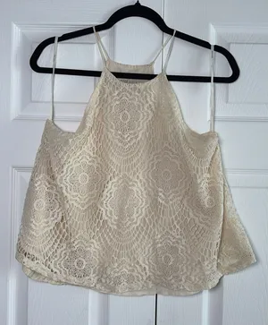 Moon River Crochet Lace Halter Top Womens Size L Cream Boho Festival Blouse‎ thumbnail 1