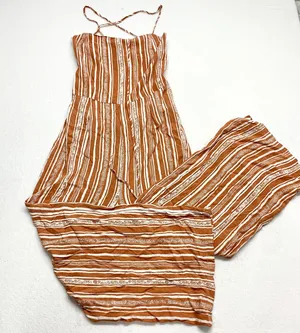 Forever 21 Contemporary‎ Jumpsuit Women Rust Striped Boho Wide Leg Rayon Size XL thumbnail 1