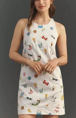 Anthropologie Maeve Sleeveless Beaded Shift Mini Dress in White NWT with Flaw thumbnail 1