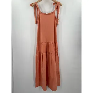 TOPSHOP Dress Size 2 Tiered Poplin Midi Peach Orange Casual Summer Ties NWT thumbnail 3