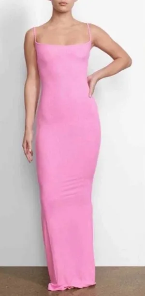 Skims Soft Lounge Long Slip Sleek Pink Spaghetti-Strap Maxi Dress Size L NWT thumbnail 1