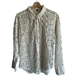 Free People FP One Yesenia Blouse M Crochet Embroidered Button Down Ivory Boho thumbnail 2