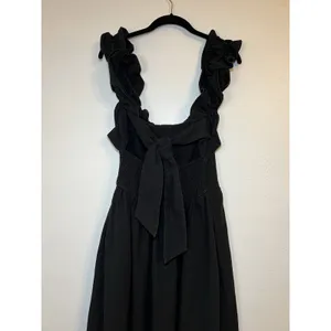 Free People Ruffle It Up Midi Dress Black Smocked Tie Cotton Size Medium thumbnail 6