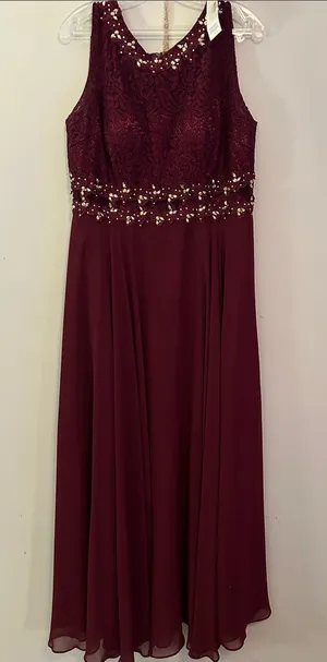 Beaded Lace Bodice Maxi Dress - Burgundy thumbnail 1