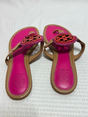 Tory Burch Hot Pink and Tan Miller Thong Sandals thumbnail 2