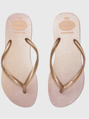 Havaianas Slim Gloss Flip Flops with Gold Glitter Straps 11/12 thumbnail 2