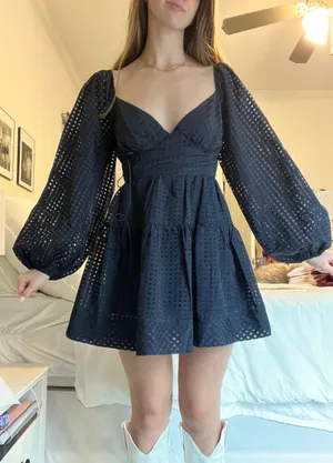 Boutique Shop Neighbor Navy Babydoll Dress thumbnail 3