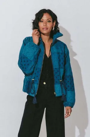 Cleobella Quilted Patchwork Lightweight Jacket Indigo Womens Size Small thumbnail 3