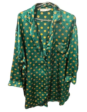 Victorias Secret Gold Label Large Green Button Front Pajama Bed Shirt‎ Crest thumbnail 1