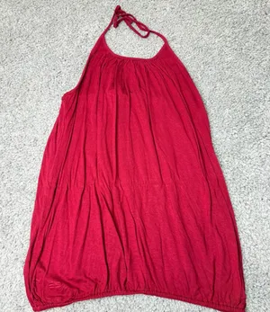 Urban Nomad Earthbound Trading Co Red Halter Top Bubble Hem Boho Blouse L/XL thumbnail 1