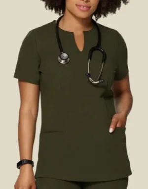 Mandala Scrubs Women's 5-Pocket Notch Neck Scrub Top Olive Green thumbnail 1