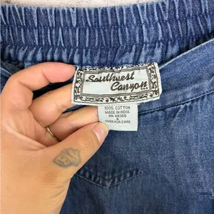 Vintage Southwest Canton Denim Basque Waist A line Maxi Skirt thumbnail 4