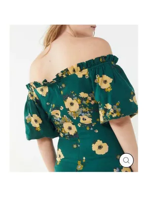 Urban Outfitters Dress Size 2 Green Floral Puff Sleeve Off Shoulder Mini Cottage thumbnail 2