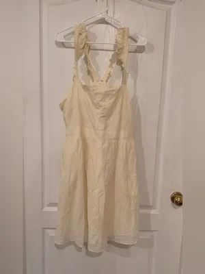 Madewell Ruffle Strap Empire Dress Ivory Cream Beige Sz 12 Cotton Blend Pockets thumbnail 2