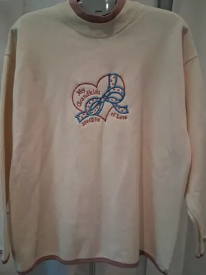 Cream Embroidered Heart Sweatshirt with Blue Ribbon Detail thumbnail 1