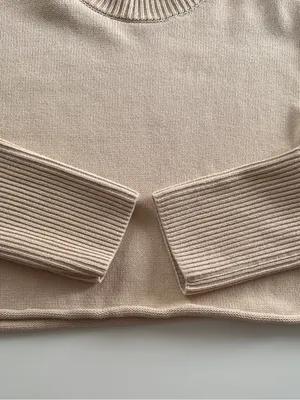 GAP Beige 100% Cotton Cropped Knit Sweater Roll Hem Long Cuffs M thumbnail 7