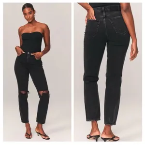 Abercrombie Fitch 90s Straight Ultra High Rise Distressed Black Jeans 35 20 new thumbnail 2