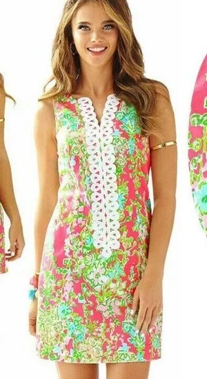 Lilly Pulitzer Cathy Shift Dress Flamingo Pink Southern Charm 0 Lace 100% Cotton thumbnail 1