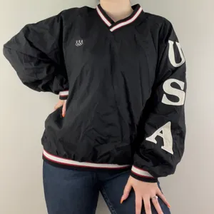 Vintage USA Olympic Black White Graphic Windbreaker Track Pullover Jacket thumbnail 1
