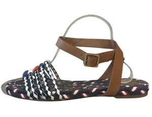 Tory Burch Beaded Espadrille Sandals Red‎ White Blue 7 Nautical thumbnail 1