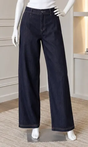 Zara Womens Wide Leg Jeans Dark Wash Contrast Stitching Size S 26 thumbnail 1