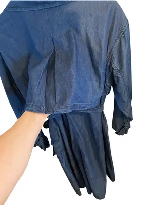 JustFab Double Breasted Longline lightweight Denim Trench Coat Belted minimalist thumbnail 14
