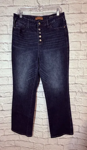 Judy Blue Dark Indigo Button Fly Straight Fit Jeans, 15/32 thumbnail 1