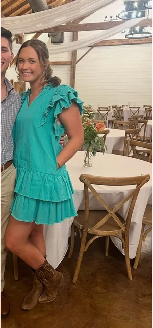Ruffled Teal Tiered Dress Green thumbnail 3
