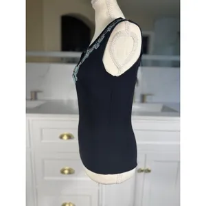 Team Athletics Beaded Paisley Tank Top Womens Medium Black Turquoise Sleeveless Split Neck thumbnail 7