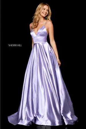Sherri Hill 52195 Lilac Silk Charmeuse A-Line Gown Size 6 $450 thumbnail 1
