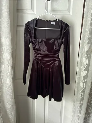 Oh Polly Black flattering Tera Velvet Square Neck Mini Dress corset bodice sz 2 thumbnail 4