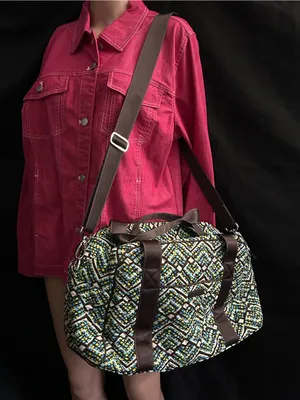 Vera Bradley Rainforest Geometric Multicolor Duffel Bag with Brown Straps thumbnail 3