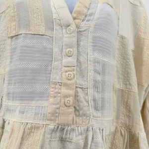 Anthropologie Maeve The Zoe Patchwork Swing Blouse S Cream Linen Cotton Henley thumbnail 3