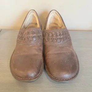 UGG Anila Wool Lined Leather Brown Clog‎ Slip On Shoes Brown Comfort 7 thumbnail 2